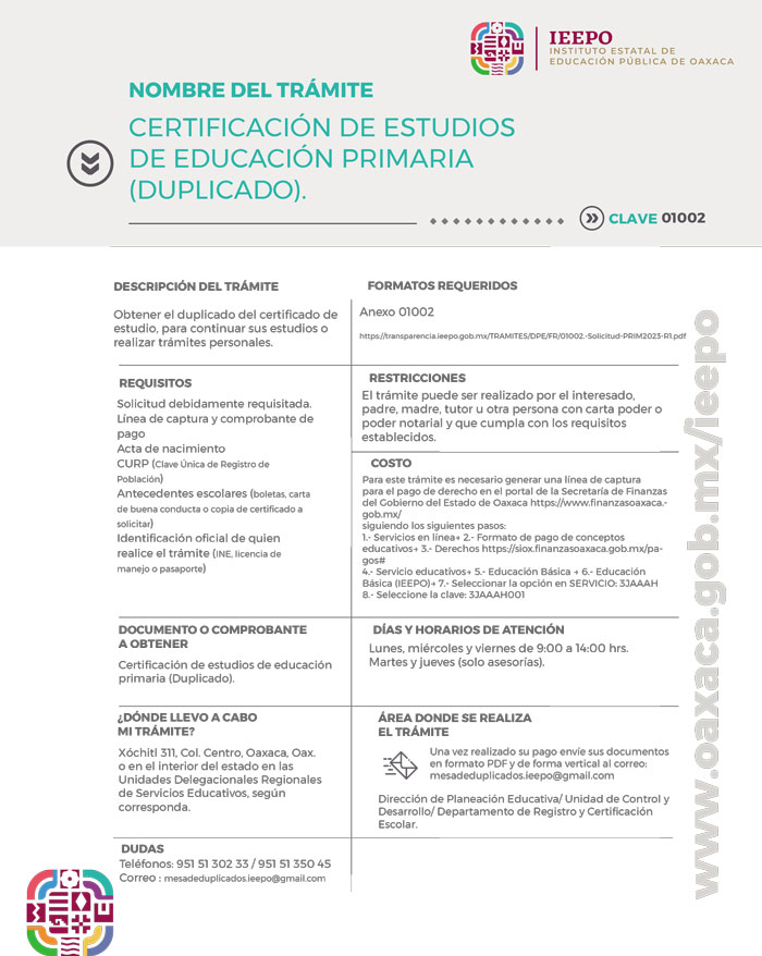 tramitar certificado primaria ieepo